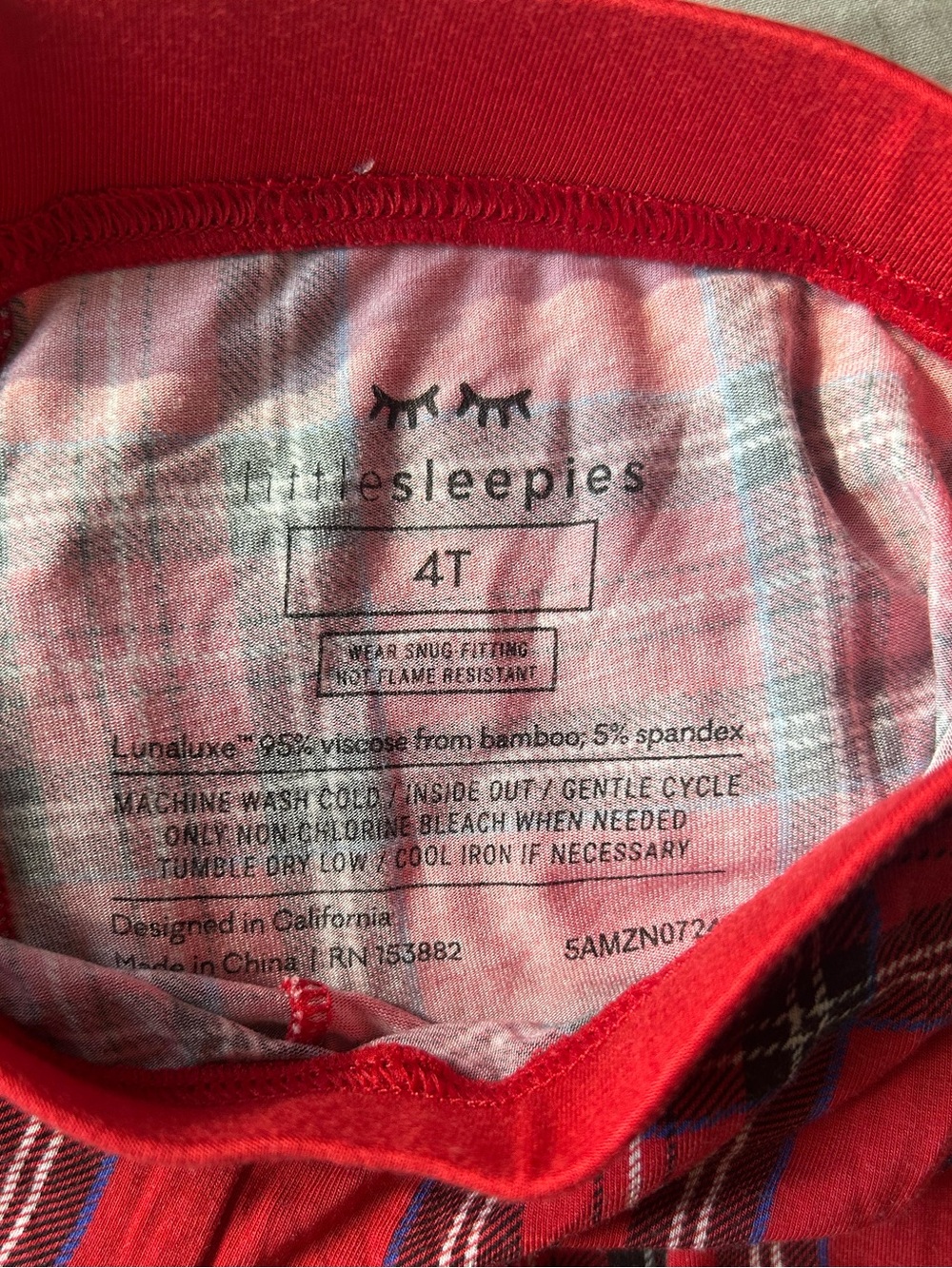 Little Sleepies Red Tartan Plaid Bamboo Pajama Pants 4T Christmas - Picture 2 of 3